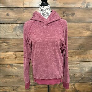 Heathered Pink Relaxed Hoodie with Long Sleeves and Ribbed Details​